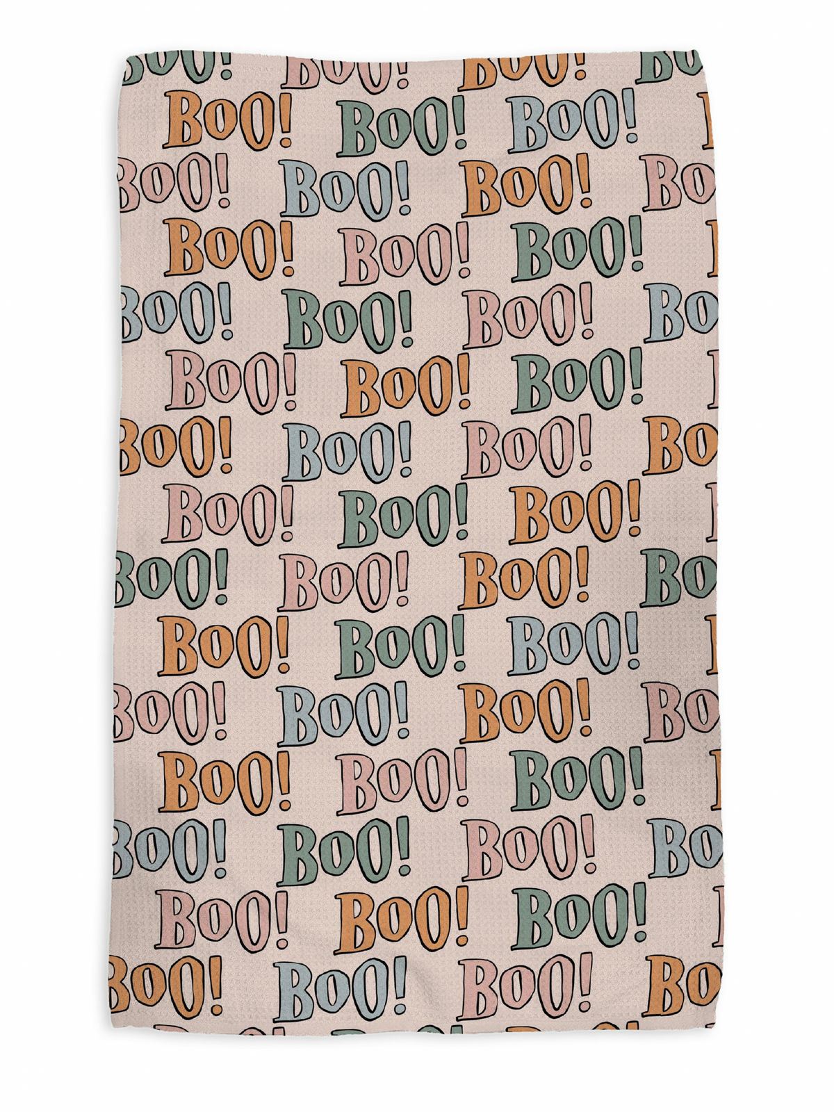 Boo and Bats (Double Sided) kitchen tea towel, flat lay