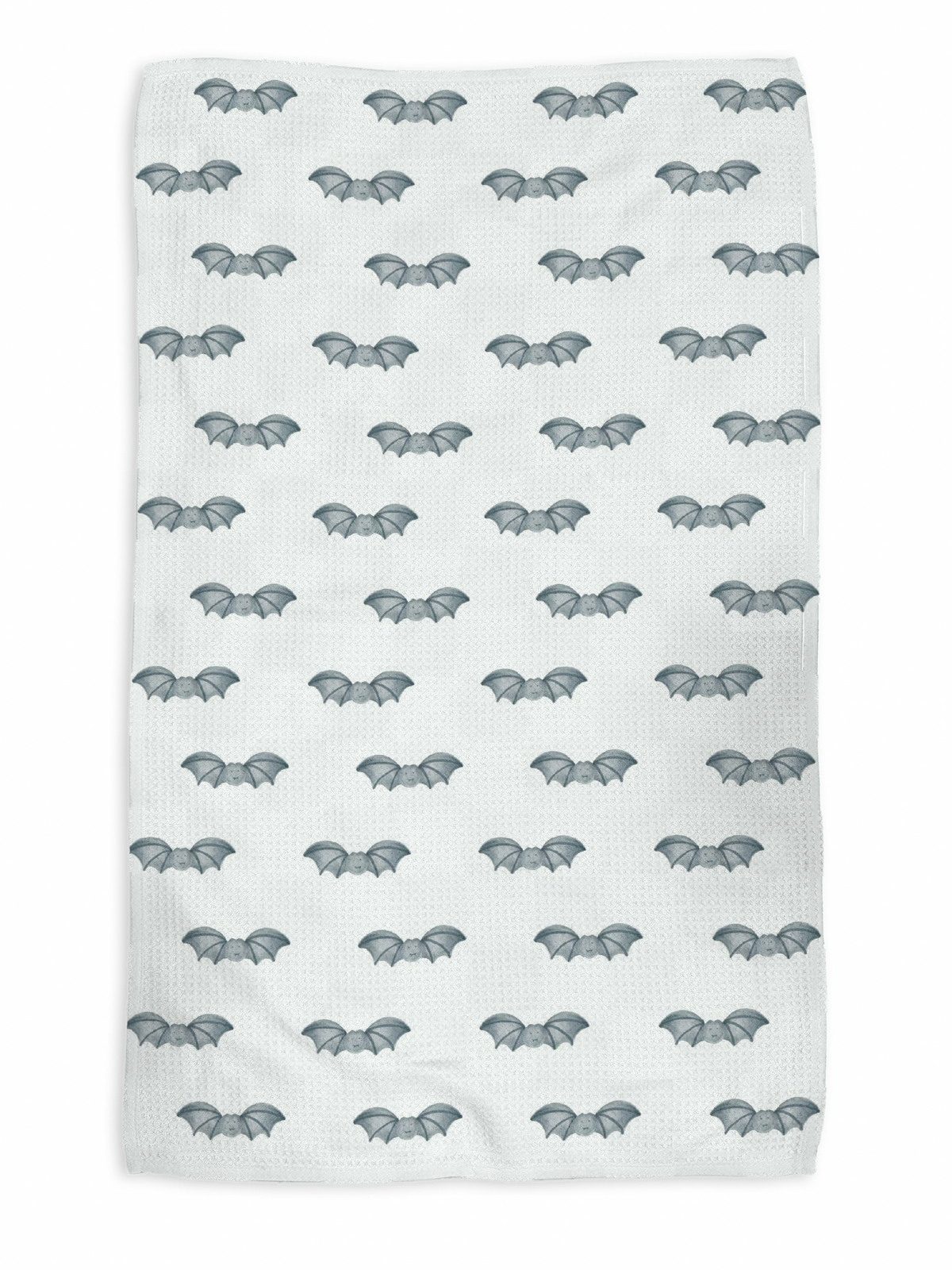 Boo and Bats (Double Sided) kitchen tea towel, bat side, flat lay