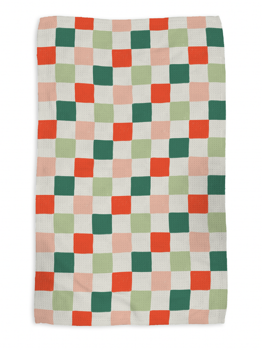 Christmas Check kitchen tea towel, flat lay