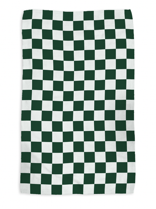 Evergreen Check kitchen tea towel, flat lay