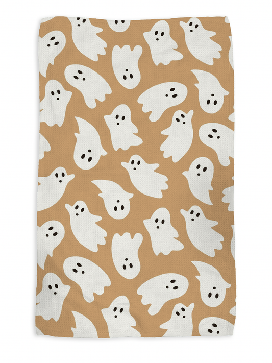 Ghosts (Double Sided) kitchen tea towel, flat lay
