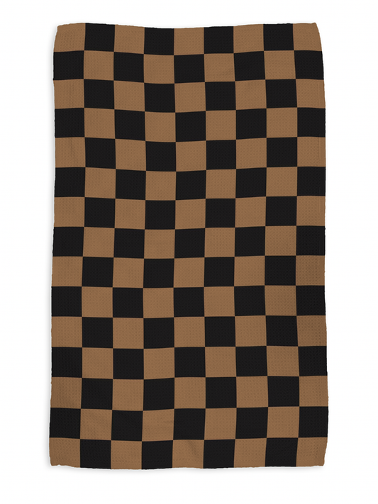 Fall Check kitchen tea towel, flat lay