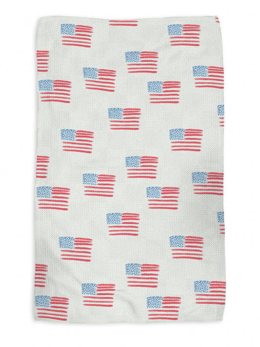 Liberty kitchen tea towel, flat lay