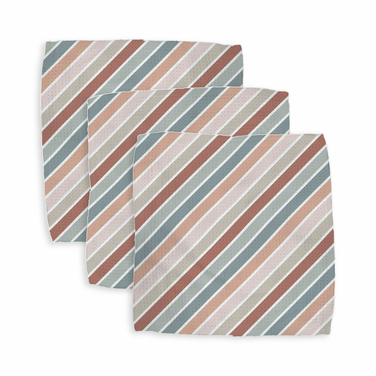 Neutral Stripe (3 pack) 12x12 wash cloth, flat lay