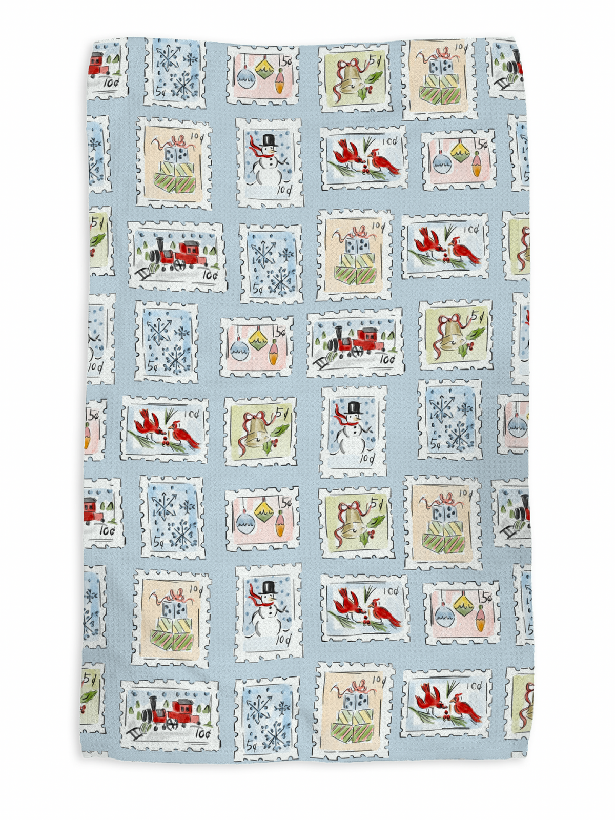 Merry Mail kitchen tea towel, flat lay