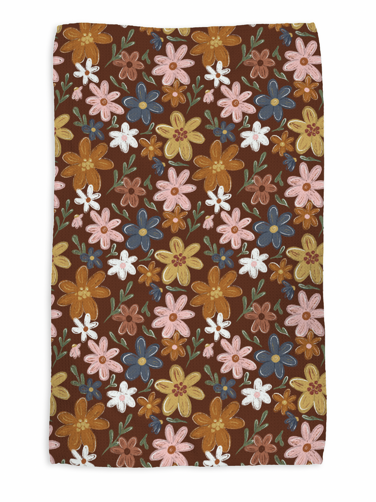 Autumn Floral kitchen tea towel, flat lay