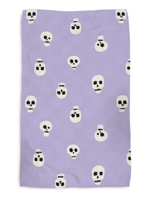 Spooky Scary Skeletons kitchen tea towel, flat lay